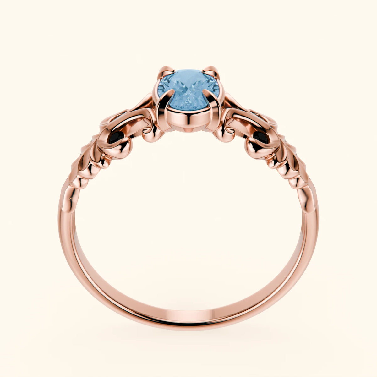 Engagement Ring Menuet - 0.50ct Swiss Blue Topaz with Black Diamond Side Stones