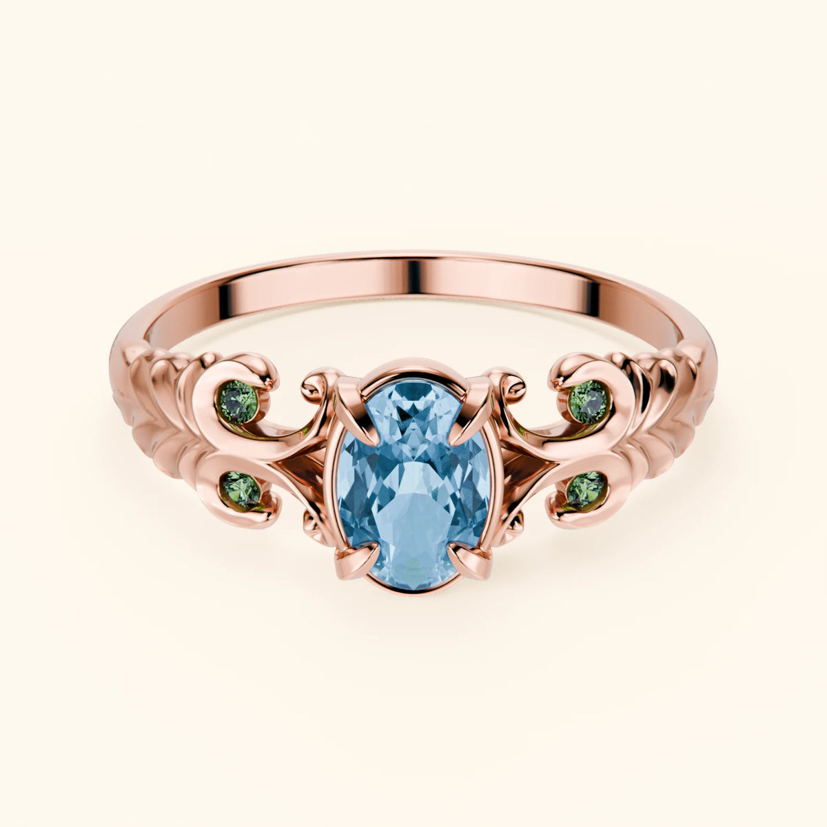 Engagement Ring Menuet - 0.50ct Swiss Blue Topaz with Lab Green Diamond Side Stones