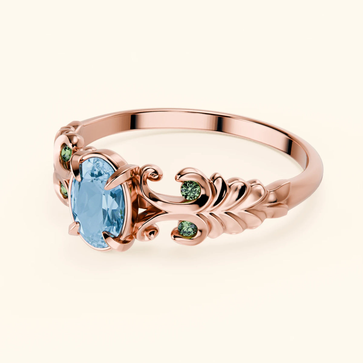 Engagement Ring Menuet - 0.50ct Swiss Blue Topaz with Lab Green Diamond Side Stones