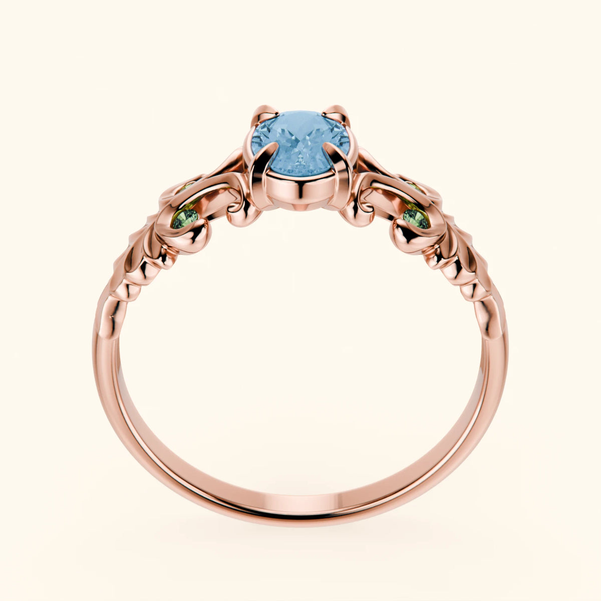 Engagement Ring Menuet - 0.50ct Swiss Blue Topaz with Lab Green Diamond Side Stones