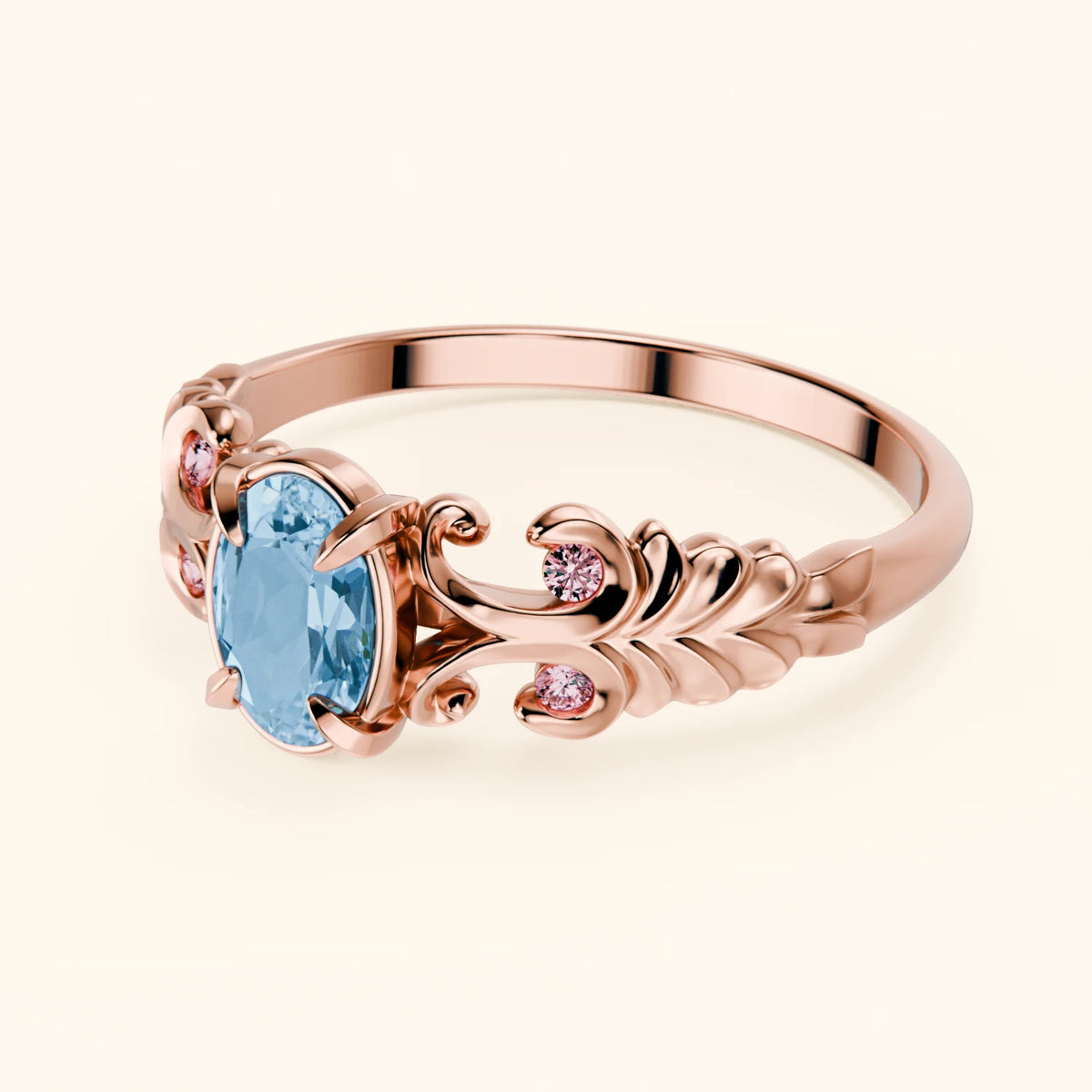 Engagement Ring Menuet - 0.50ct Swiss Blue Topaz with Lab Pink Diamond Side Stones