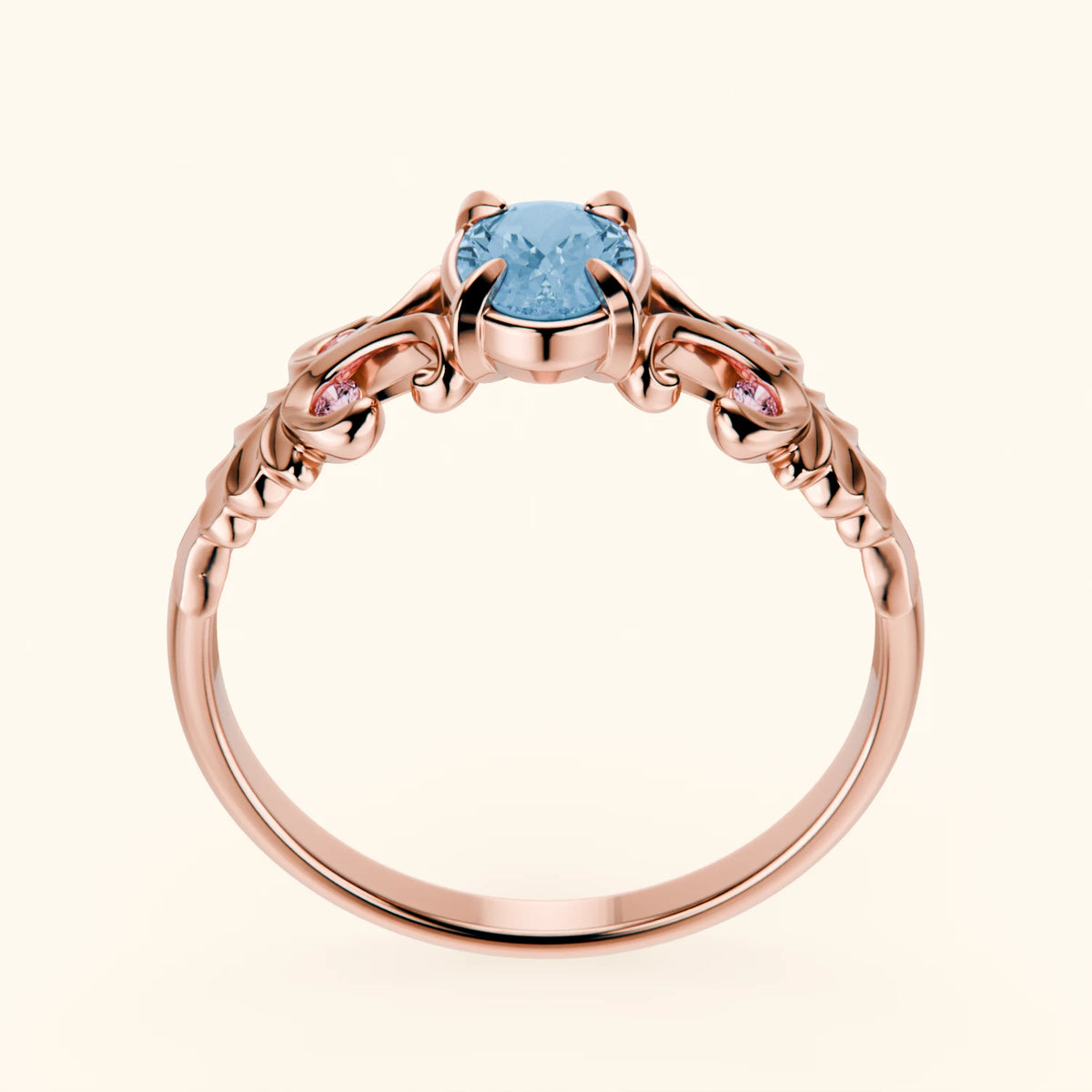 Engagement Ring Menuet - 0.50ct Swiss Blue Topaz with Lab Pink Diamond Side Stones