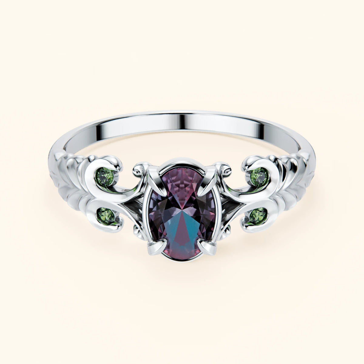 Engagement Ring Menuet - 0.55ct Lab Alexandrite with Lab Green Diamond Side Stones