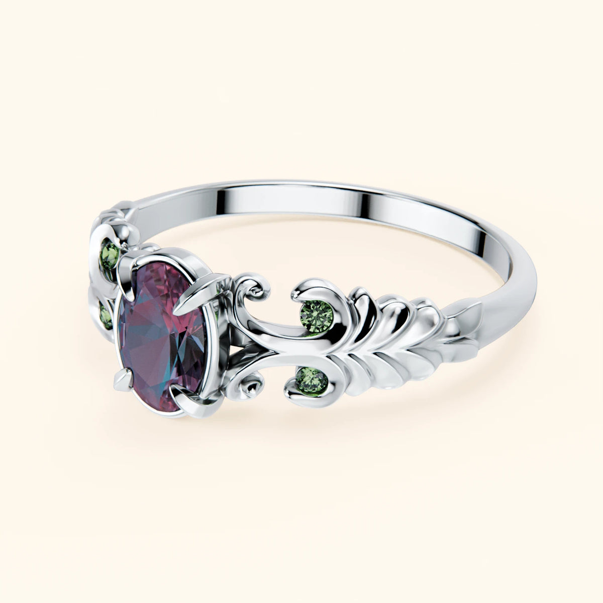 Engagement Ring Menuet - 0.55ct Lab Alexandrite with Lab Green Diamond Side Stones