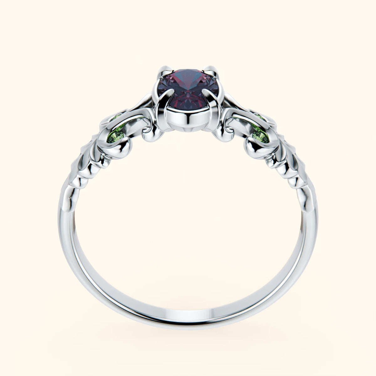 Engagement Ring Menuet - 0.55ct Lab Alexandrite with Lab Green Diamond Side Stones