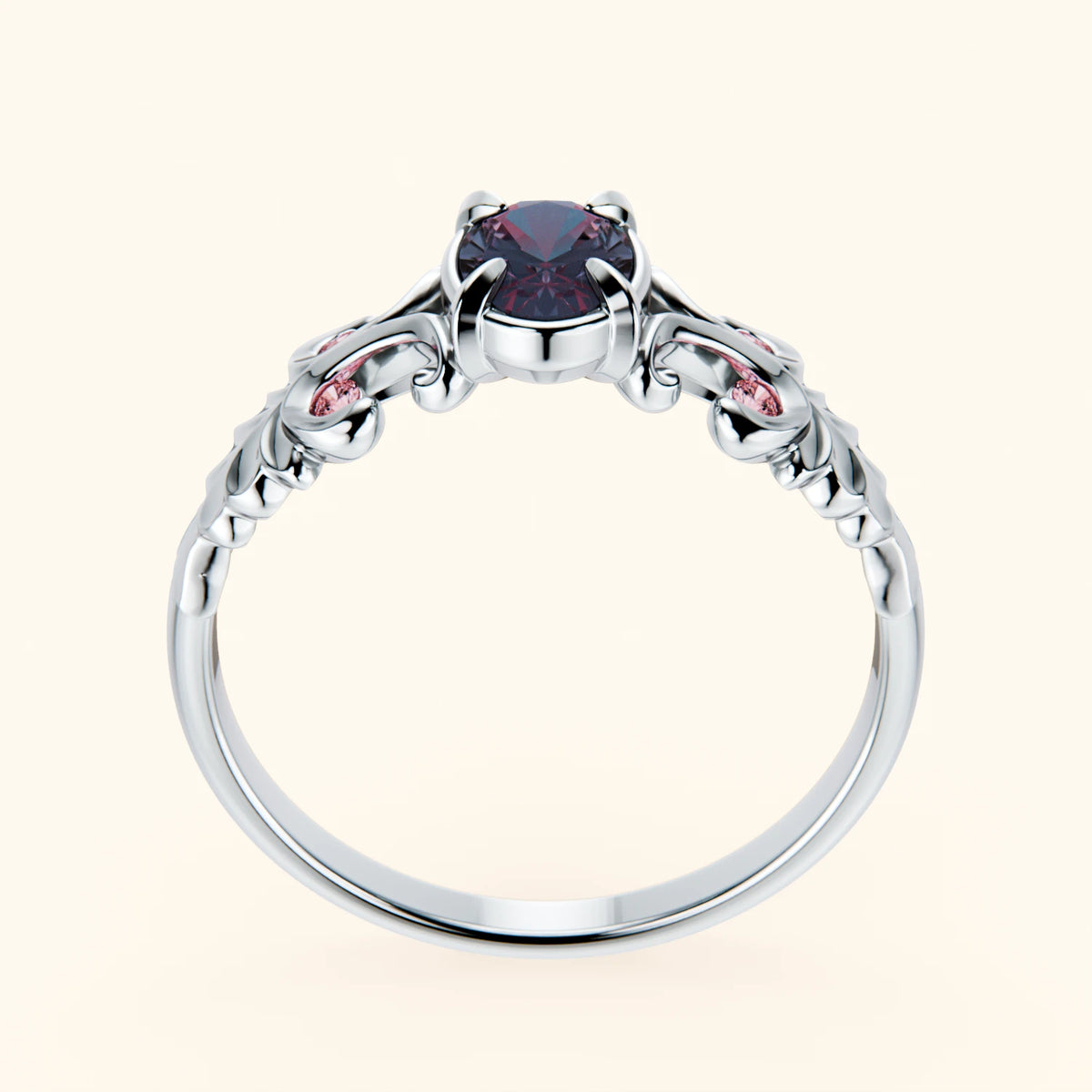 Pierścionek zaręczynowy Menuet – Aleksandryt laboratoryjny 0,55 ct, kamienie boczne: różowy diament laboratoryjny