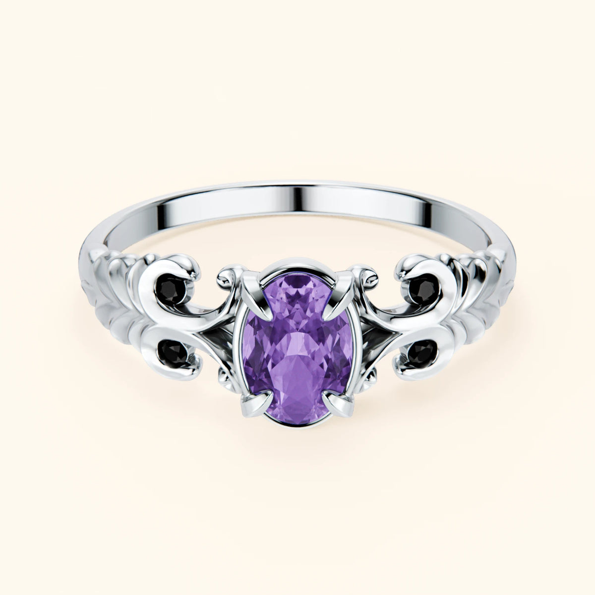 Engagement Ring Menuet - 0.38ct Amethyst with Black Diamond Side Stones