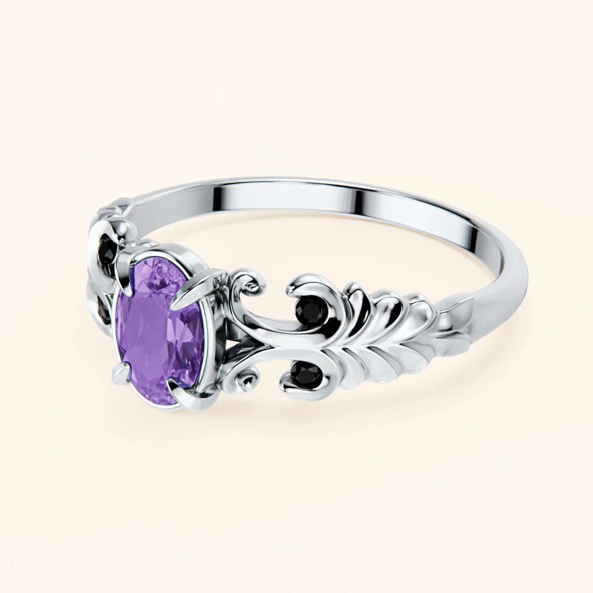 Engagement Ring Menuet - 0.38ct Amethyst with Black Diamond Side Stones