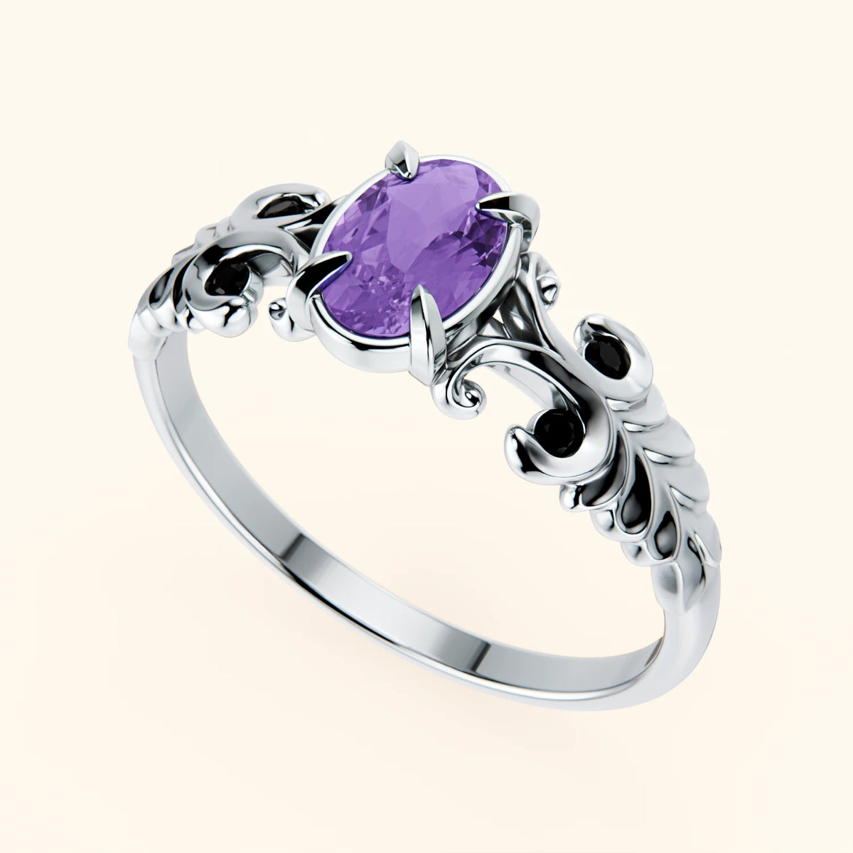 Engagement Ring Menuet - 0.38ct Amethyst with Black Diamond Side Stones