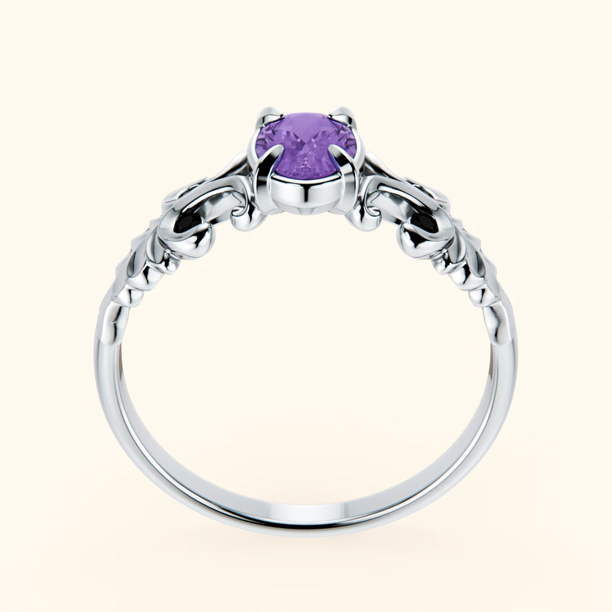 Engagement Ring Menuet - 0.38ct Amethyst with Black Diamond Side Stones
