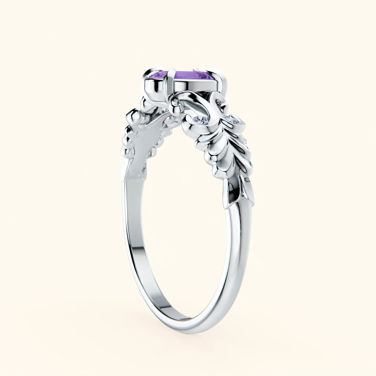 Engagement Ring Menuet - 0.38ct Amethyst with Natural Diamond Side Stones