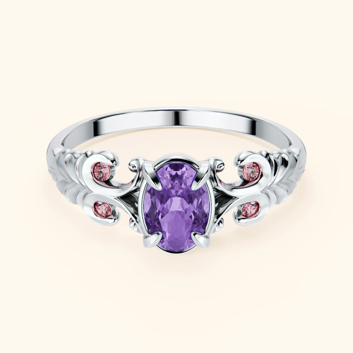 Engagement Ring Menuet - 0.38ct Amethyst with Lab Pink Diamond Side Stones