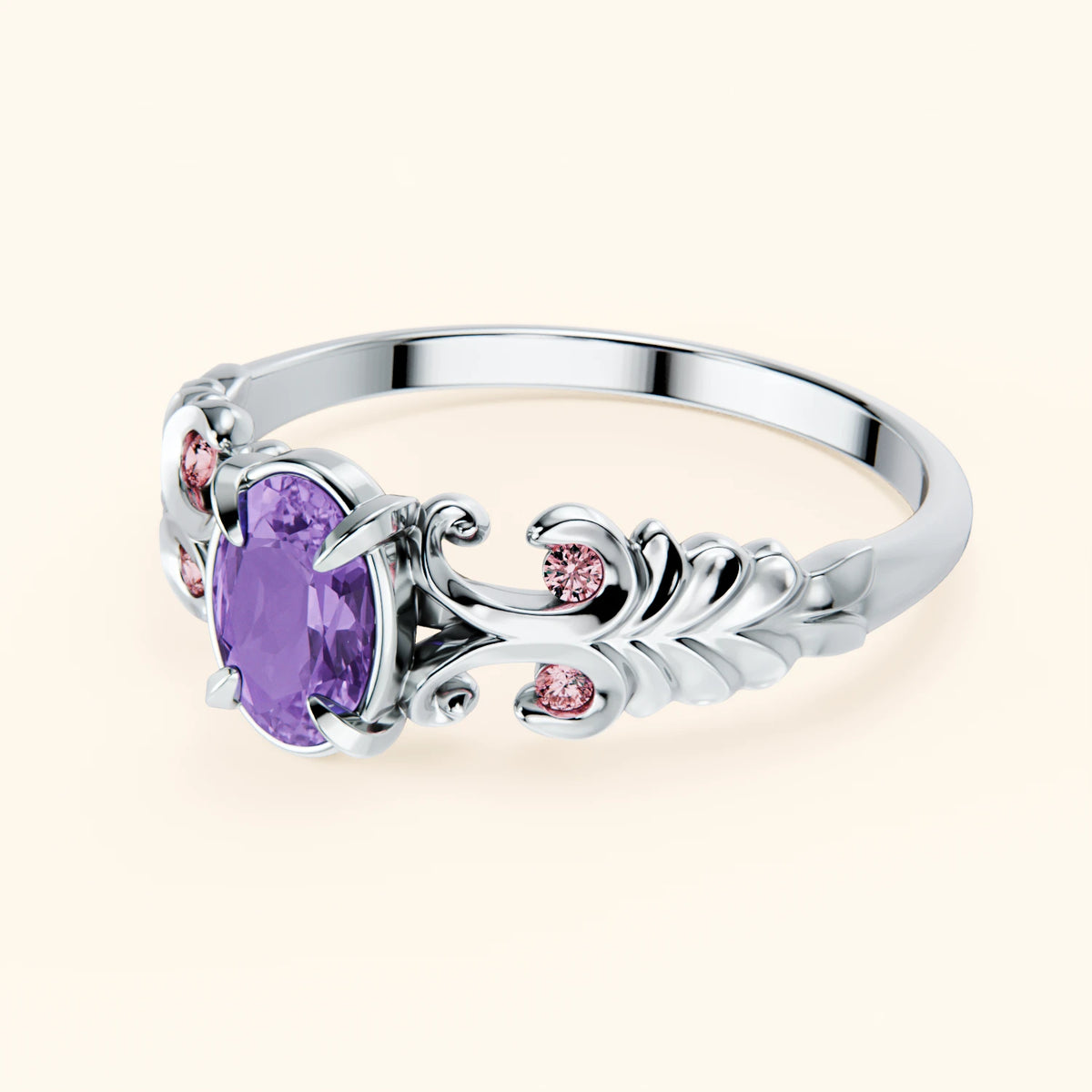 Engagement Ring Menuet - 0.38ct Amethyst with Lab Pink Diamond Side Stones