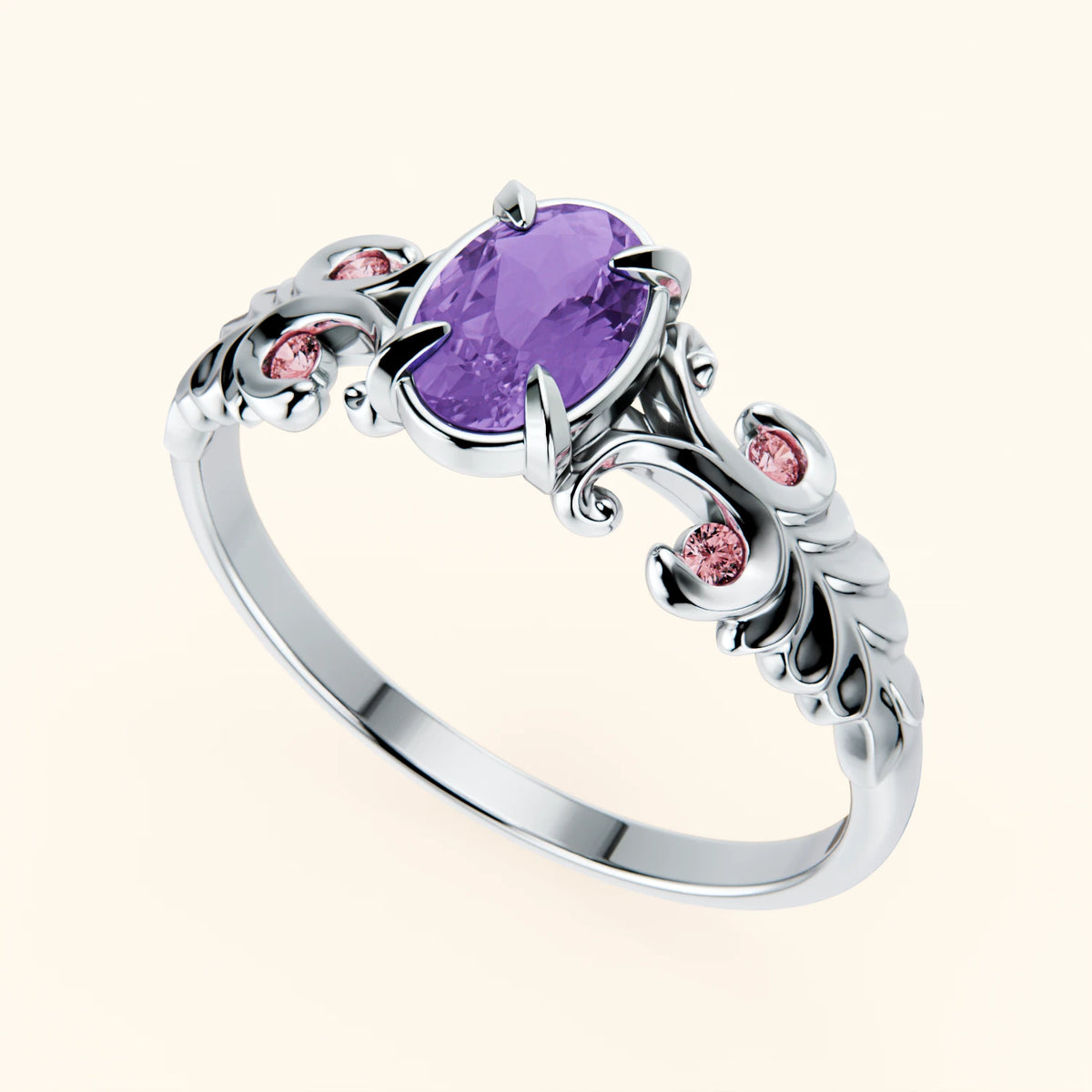 Engagement Ring Menuet - 0.38ct Amethyst with Lab Pink Diamond Side Stones