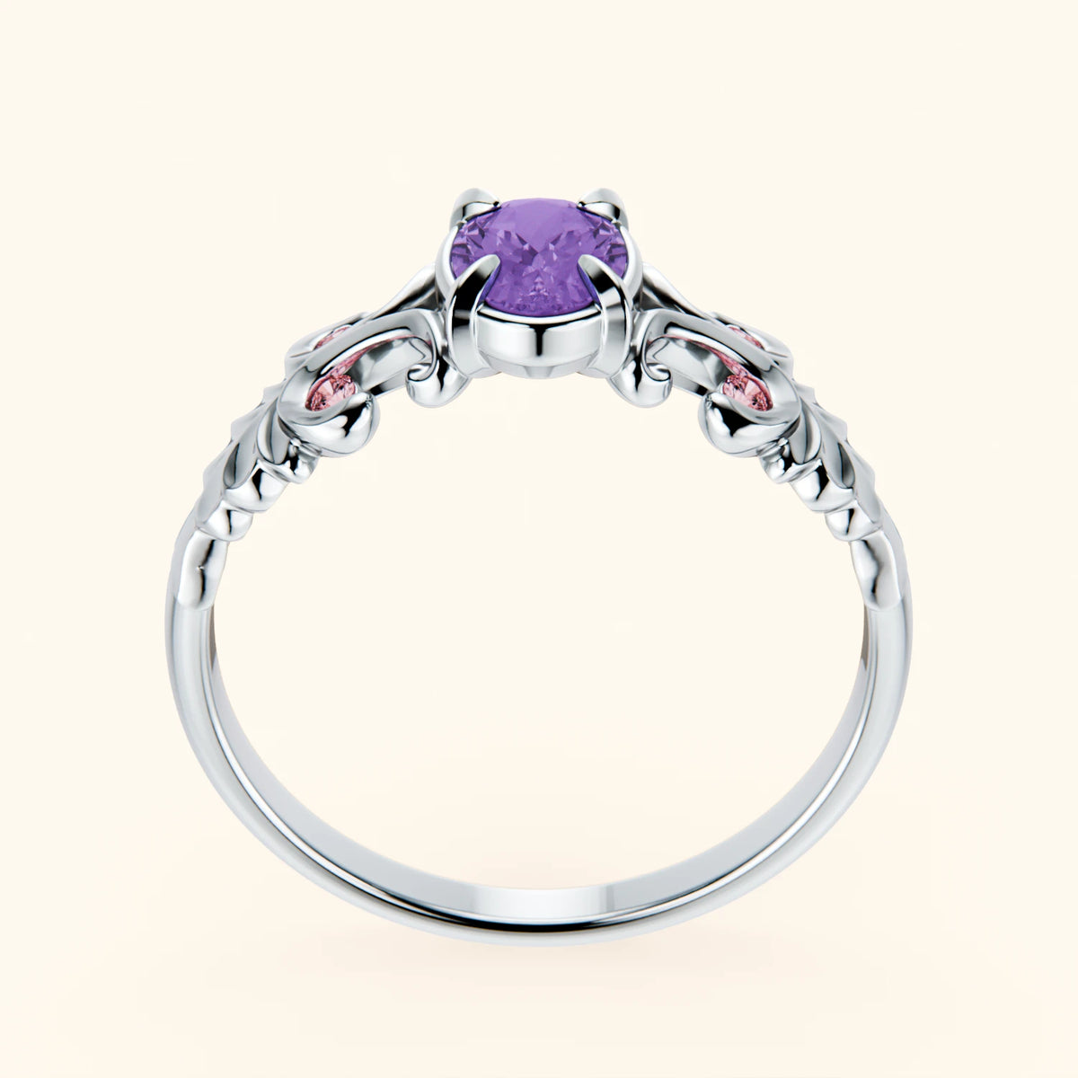 Engagement Ring Menuet - 0.38ct Amethyst with Lab Pink Diamond Side Stones