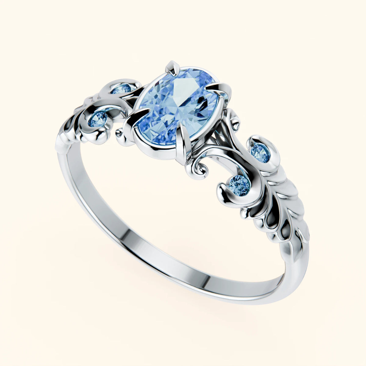 Engagement Ring Menuet - 0.4ct Lab Blue Diamond with Lab Blue Diamond Side Stones