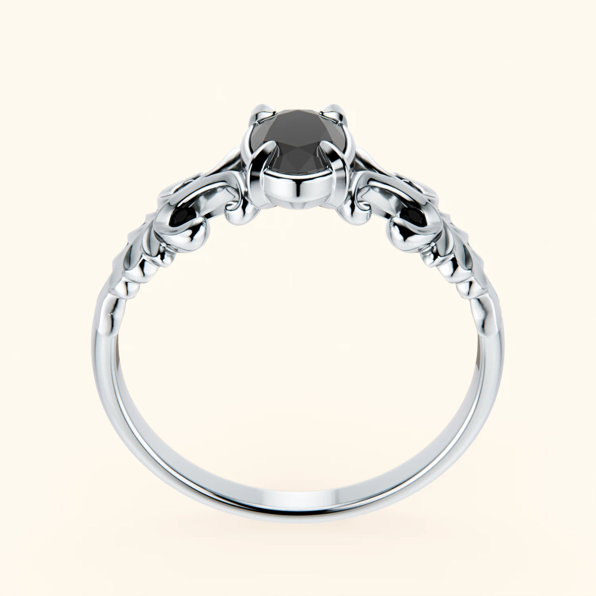 Pierścionek zaręczynowy Menuet – Czarny diament 0,4 ct, kamienie boczne: czarny diament