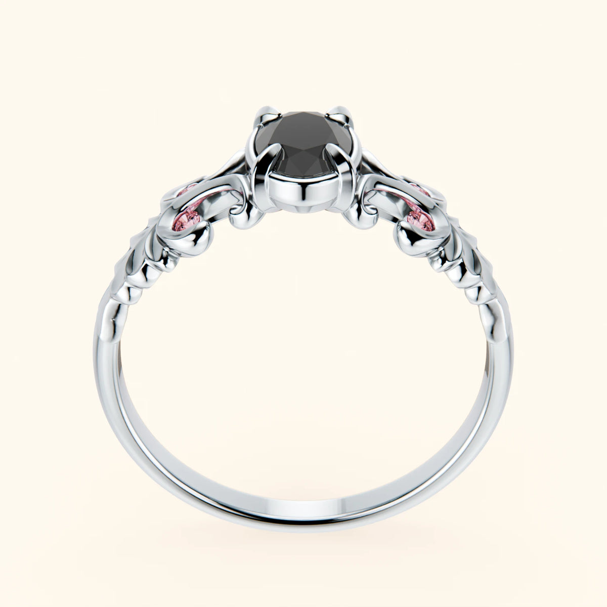 Pierścionek zaręczynowy Menuet – Czarny diament 0,4 ct, kamienie boczne: różowy diament laboratoryjny