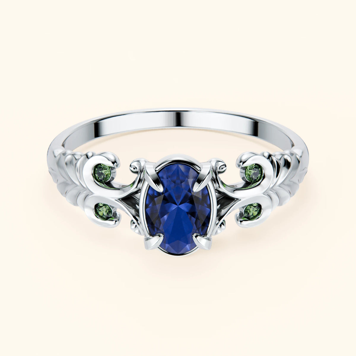 Engagement Ring Menuet - 0.60ct Lab Blue Sapphire with Lab Green Diamond Side Stones