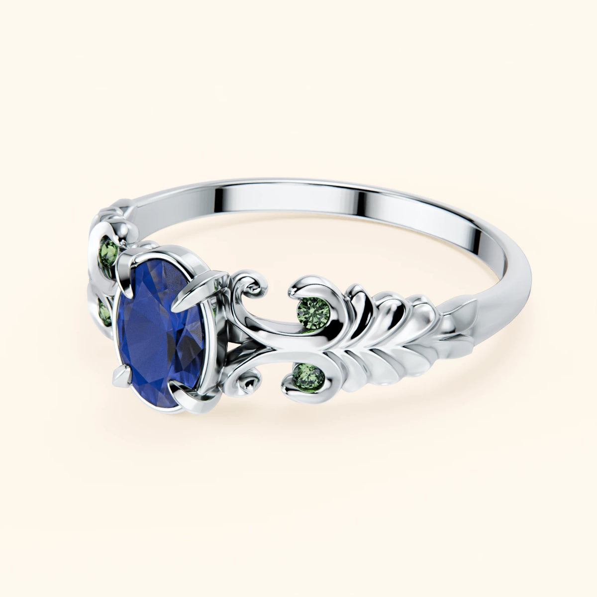 Engagement Ring Menuet - 0.60ct Lab Blue Sapphire with Lab Green Diamond Side Stones