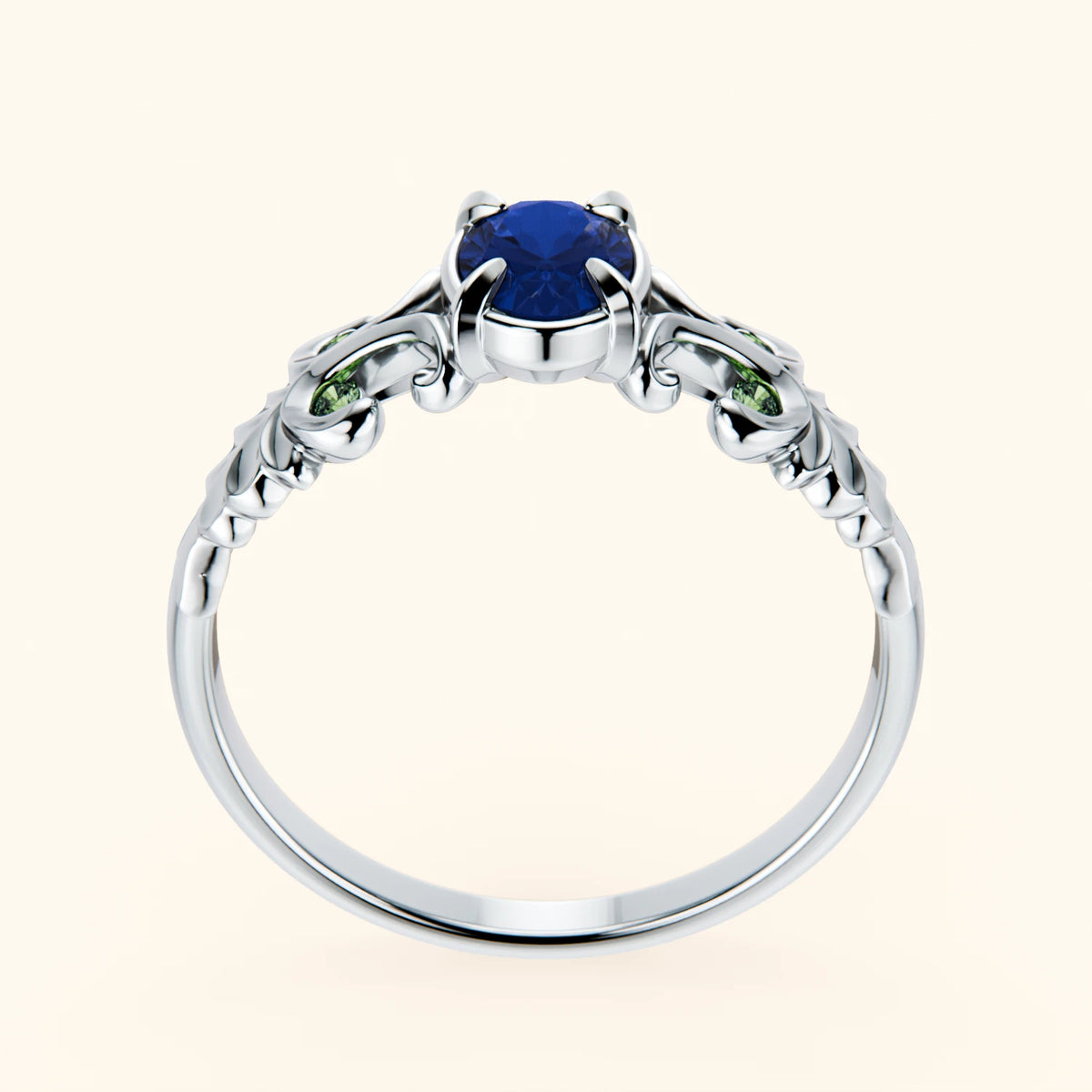 Engagement Ring Menuet - 0.60ct Lab Blue Sapphire with Lab Green Diamond Side Stones
