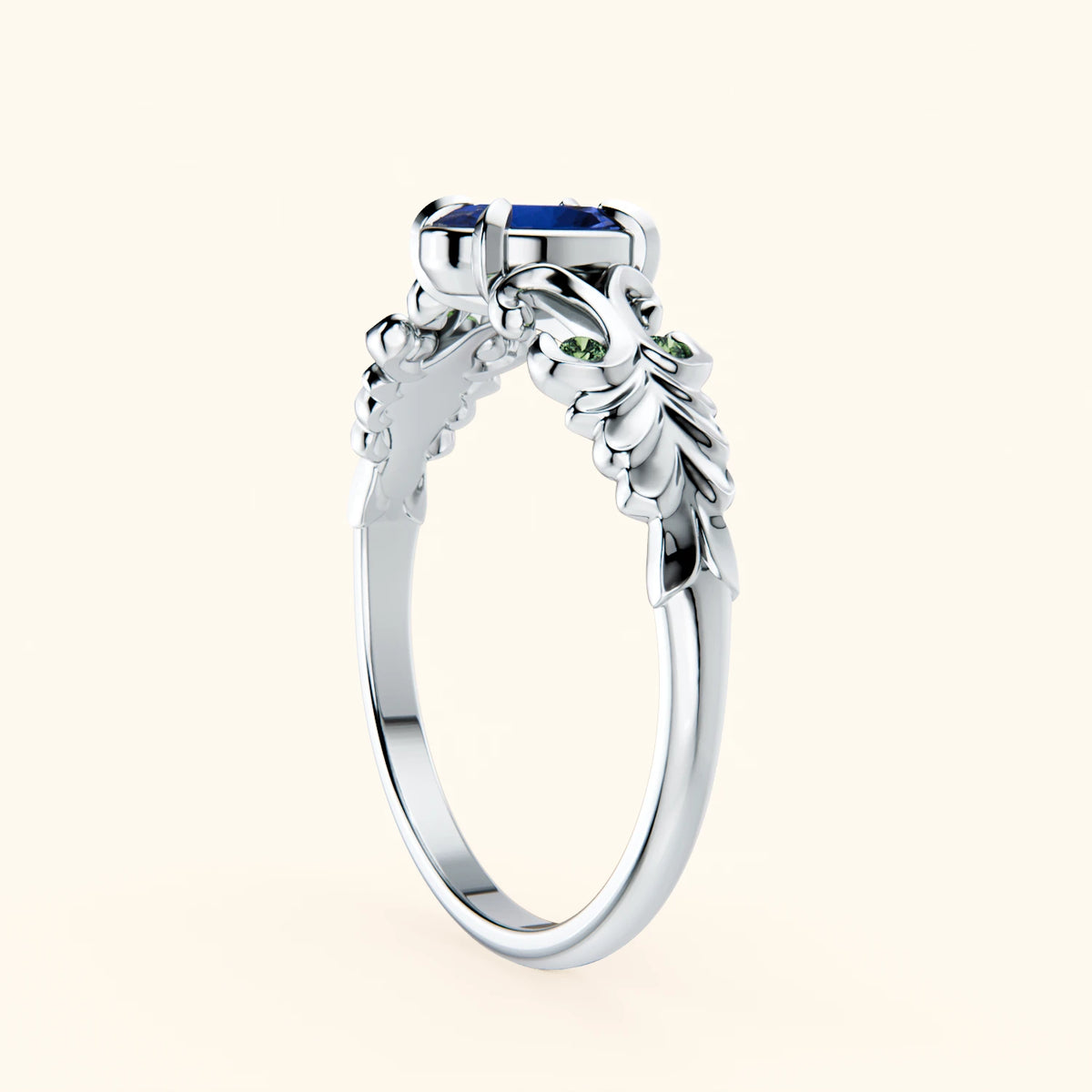 Engagement Ring Menuet - 0.60ct Lab Blue Sapphire with Lab Green Diamond Side Stones