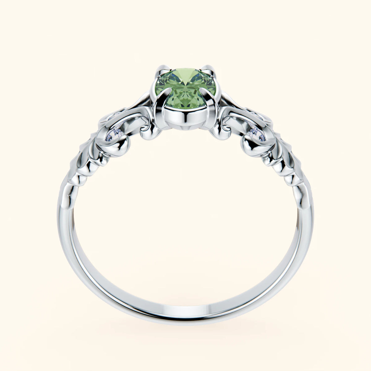Pierścionek zaręczynowy Menuet – Zielony diament laboratoryjny 0,4 ct, kamienie boczne: diament naturalny