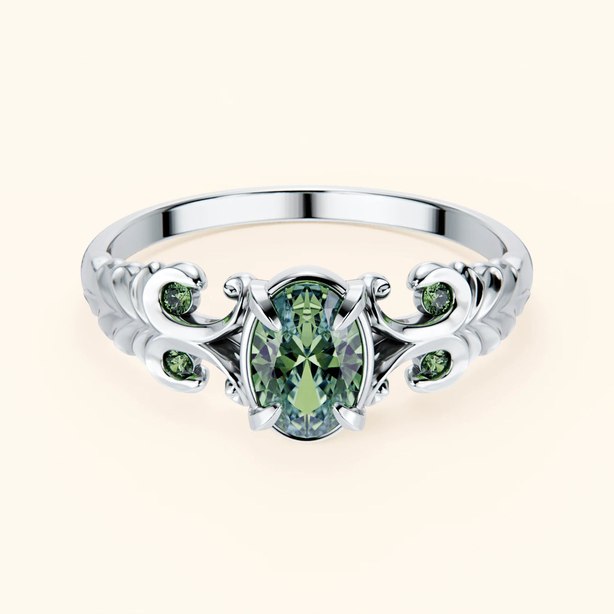 Engagement Ring Menuet - 0.4ct Lab Green Diamond with Lab Green Diamond Side Stones