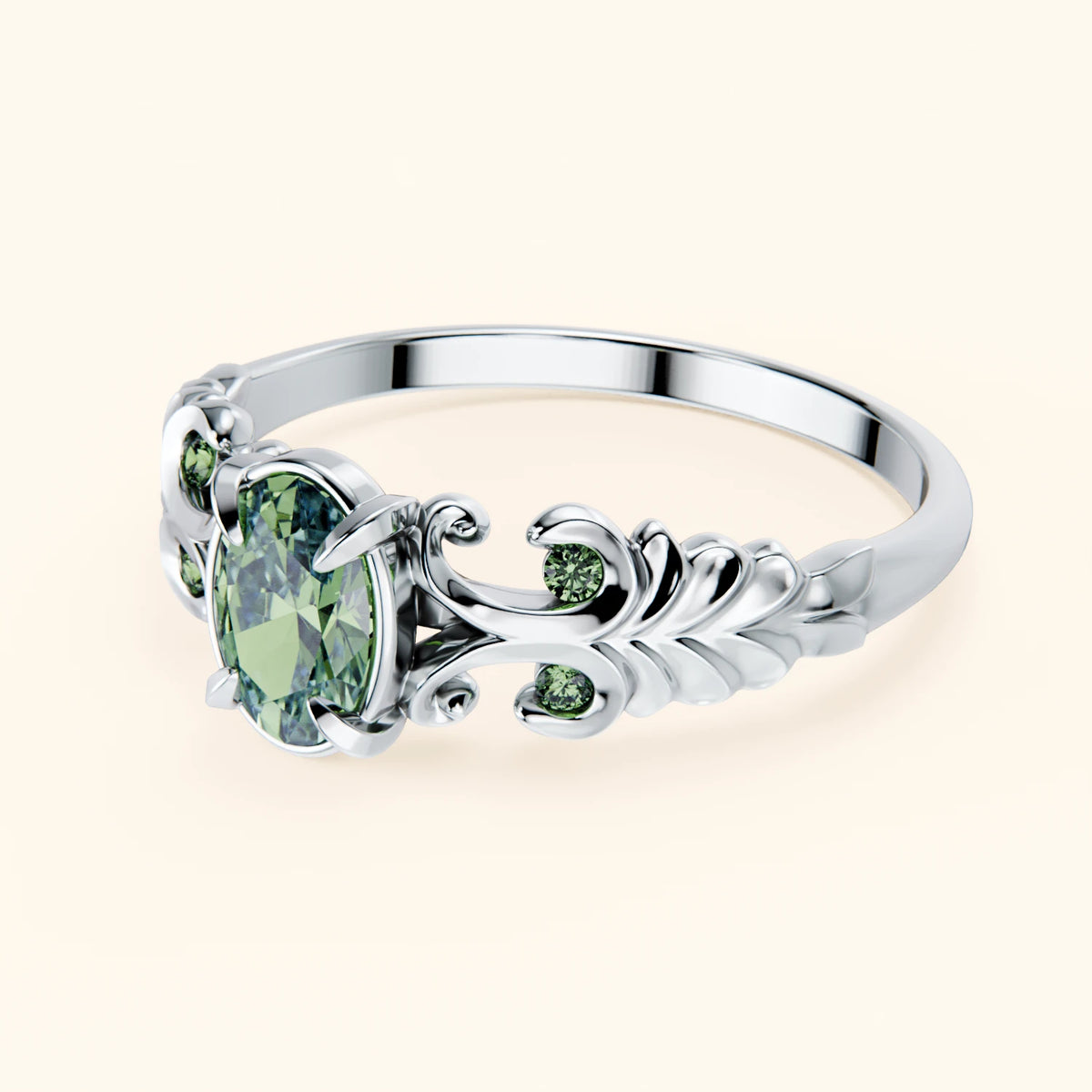 Engagement Ring Menuet - 0.4ct Lab Green Diamond with Lab Green Diamond Side Stones