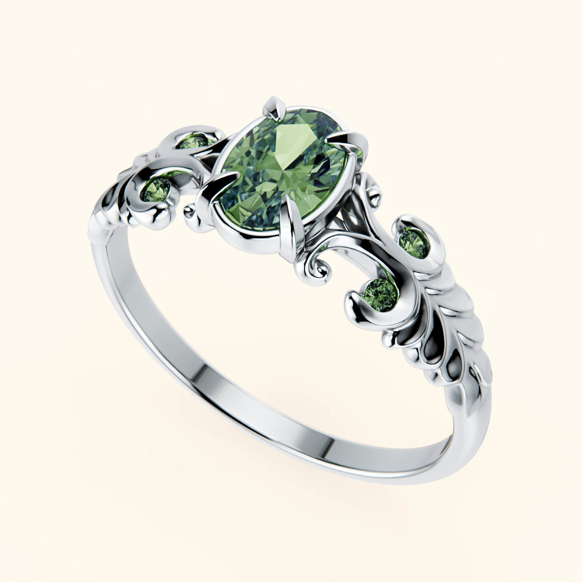 Engagement Ring Menuet - 0.4ct Lab Green Diamond with Lab Green Diamond Side Stones