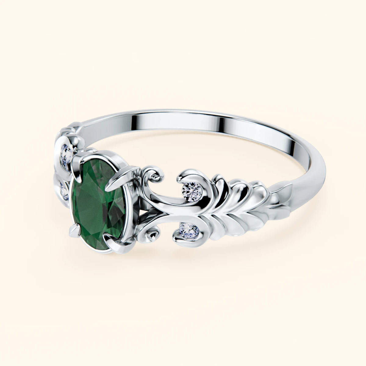 Engagement Ring Menuet - 0.4ct Lab Emerald with Natural Diamond Side Stones