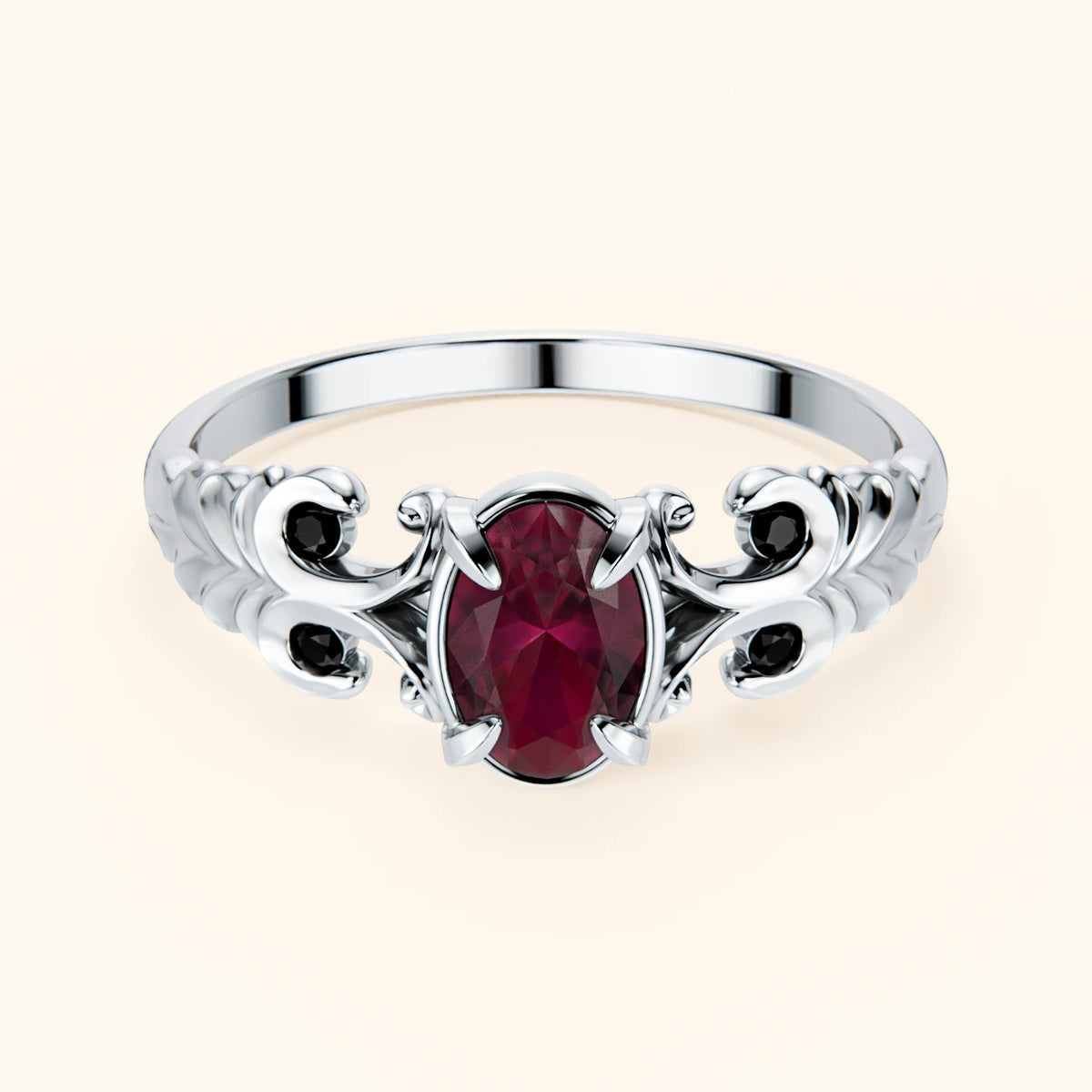 Pierścionek zaręczynowy Menuet – Rubin naturalny 0,60 ct, kamienie boczne: czarny diament