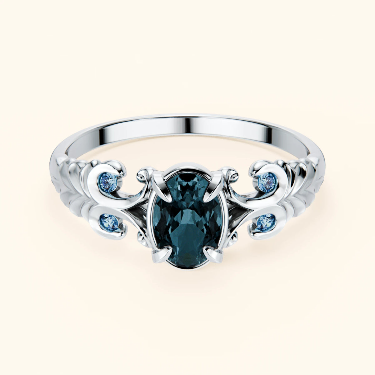 Pierścionek zaręczynowy Menuet – Topaz London Blue 0,50 ct, kamienie boczne: niebieski diament laboratoryjny