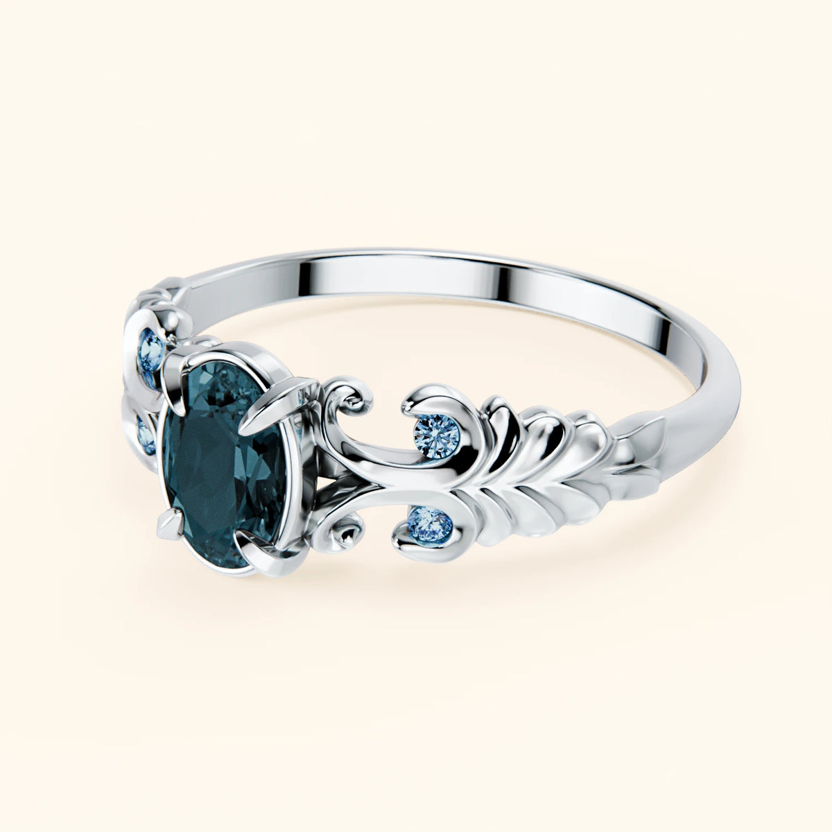 Pierścionek zaręczynowy Menuet – Topaz London Blue 0,50 ct, kamienie boczne: niebieski diament laboratoryjny