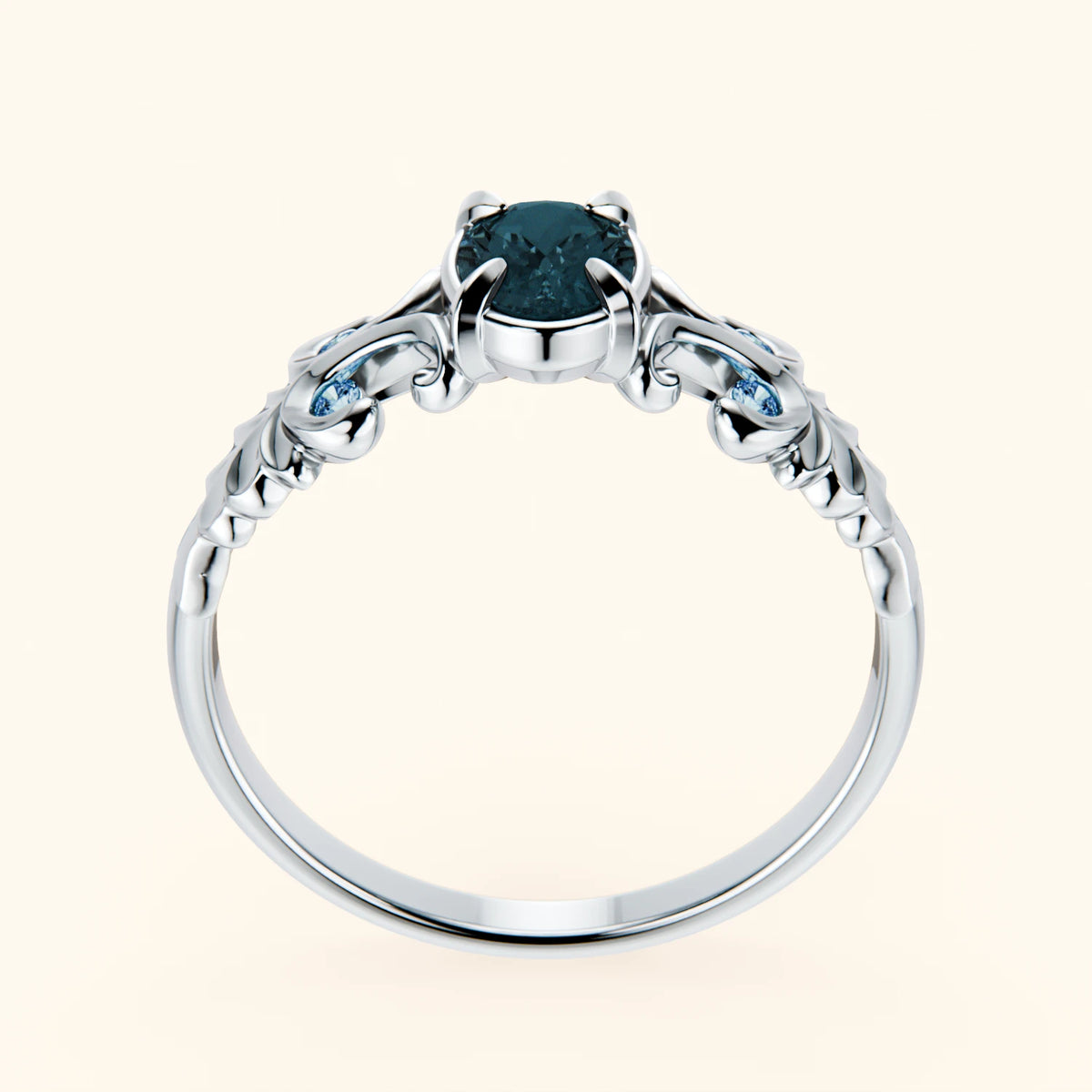 Pierścionek zaręczynowy Menuet – Topaz London Blue 0,50 ct, kamienie boczne: niebieski diament laboratoryjny