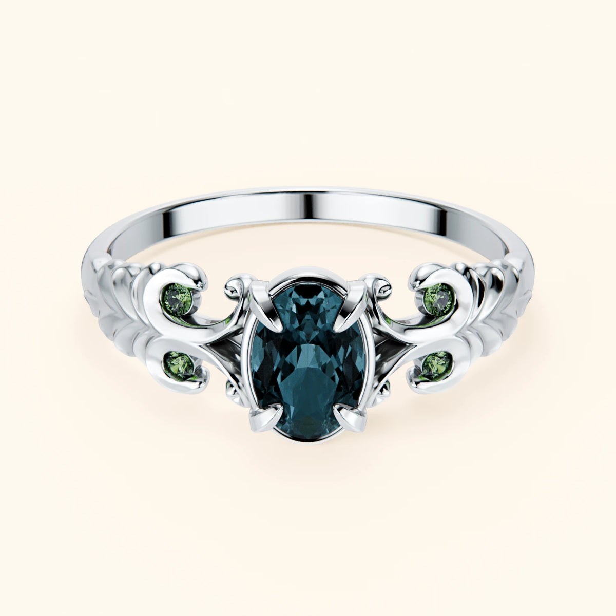 Engagement Ring Menuet - 0.50ct London Blue Topaz with Lab Green Diamond Side Stones