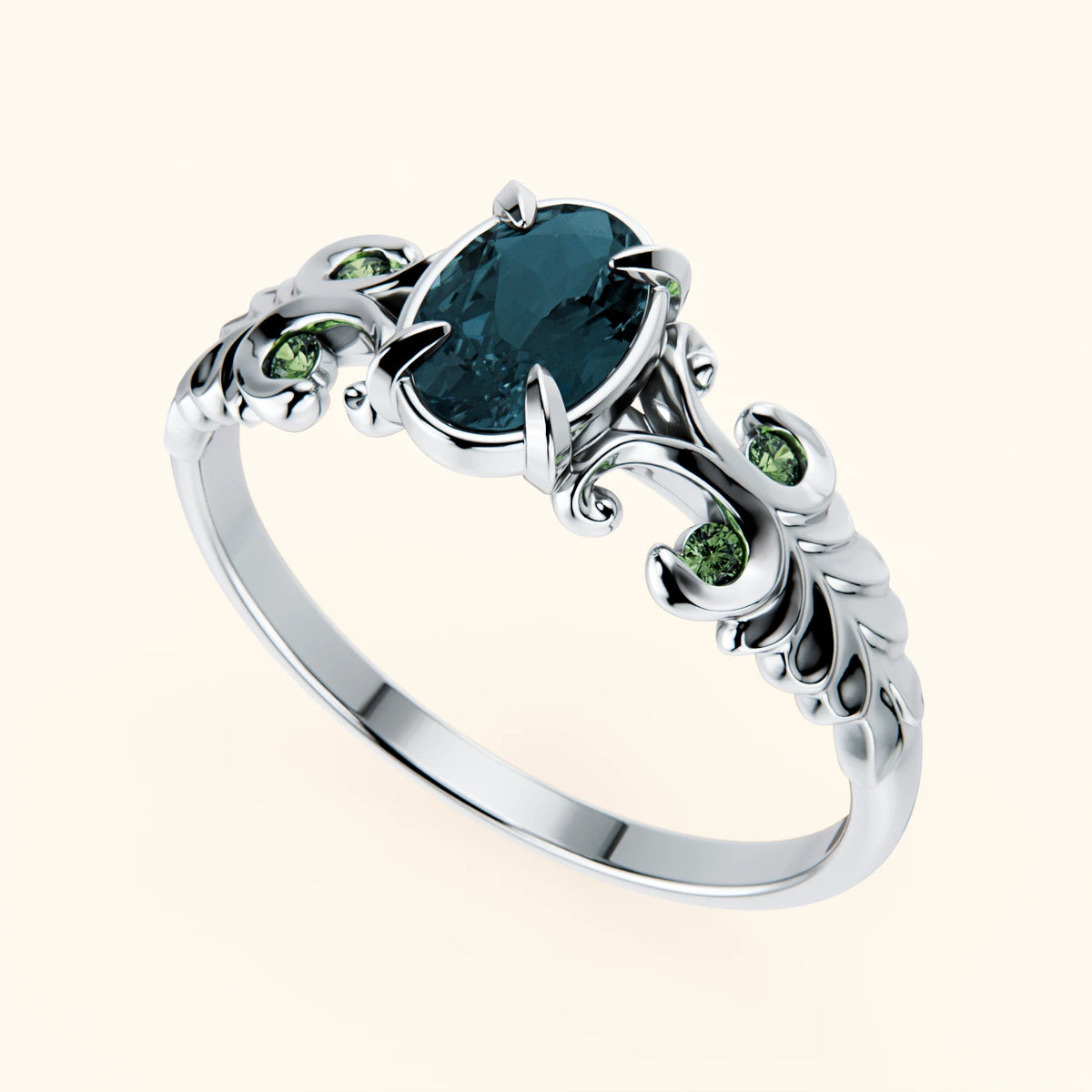 Engagement Ring Menuet - 0.50ct London Blue Topaz with Lab Green Diamond Side Stones