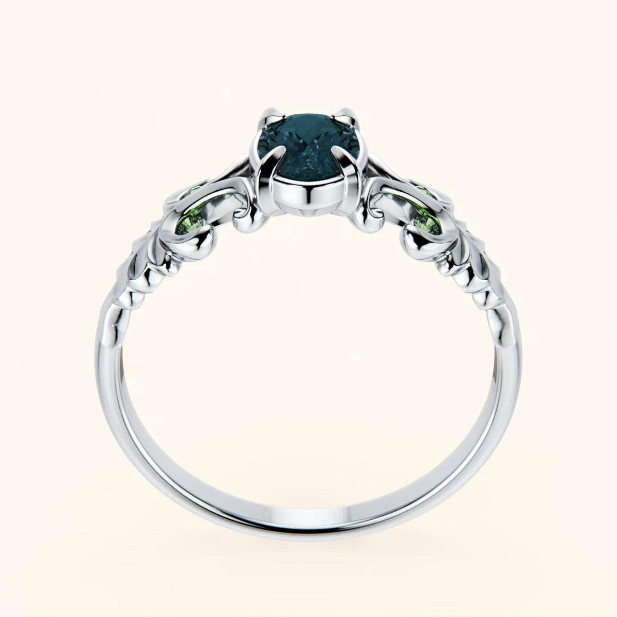 Engagement Ring Menuet - 0.50ct London Blue Topaz with Lab Green Diamond Side Stones