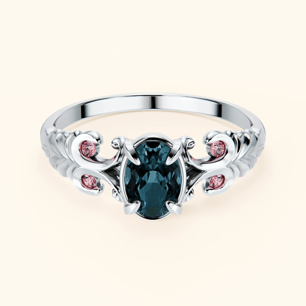 Engagement Ring Menuet - 0.50ct London Blue Topaz with Lab Pink Diamond Side Stones
