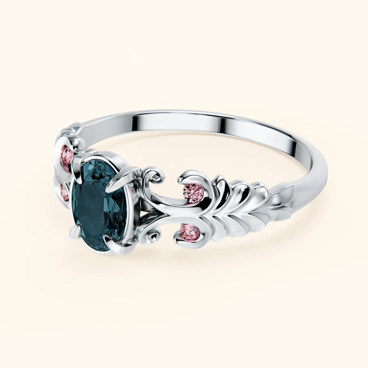 Engagement Ring Menuet - 0.50ct London Blue Topaz with Lab Pink Diamond Side Stones