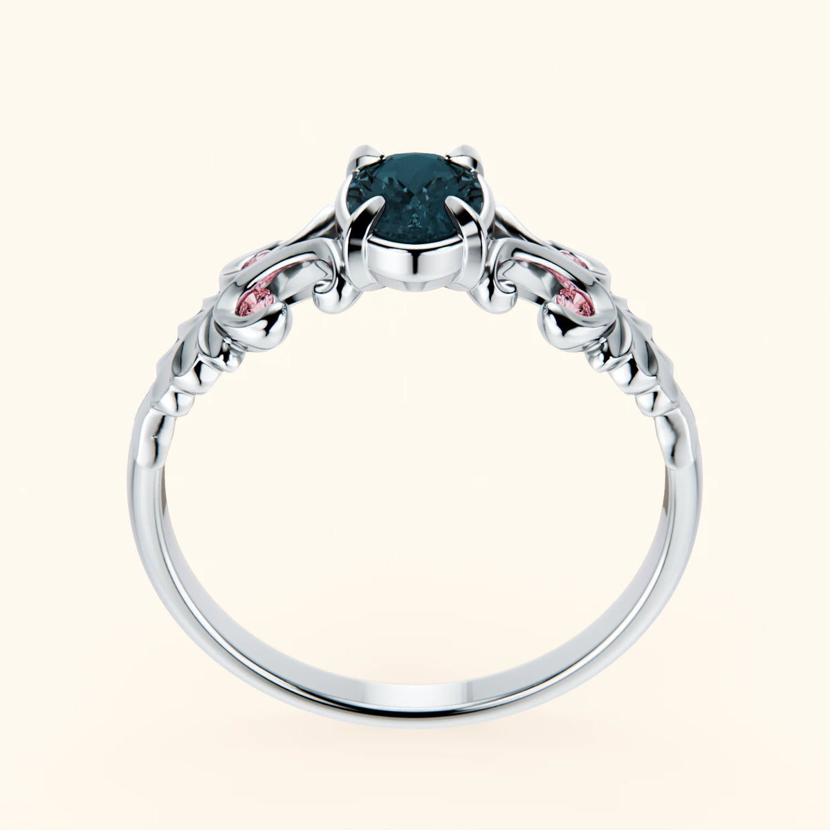 Engagement Ring Menuet - 0.50ct London Blue Topaz with Lab Pink Diamond Side Stones