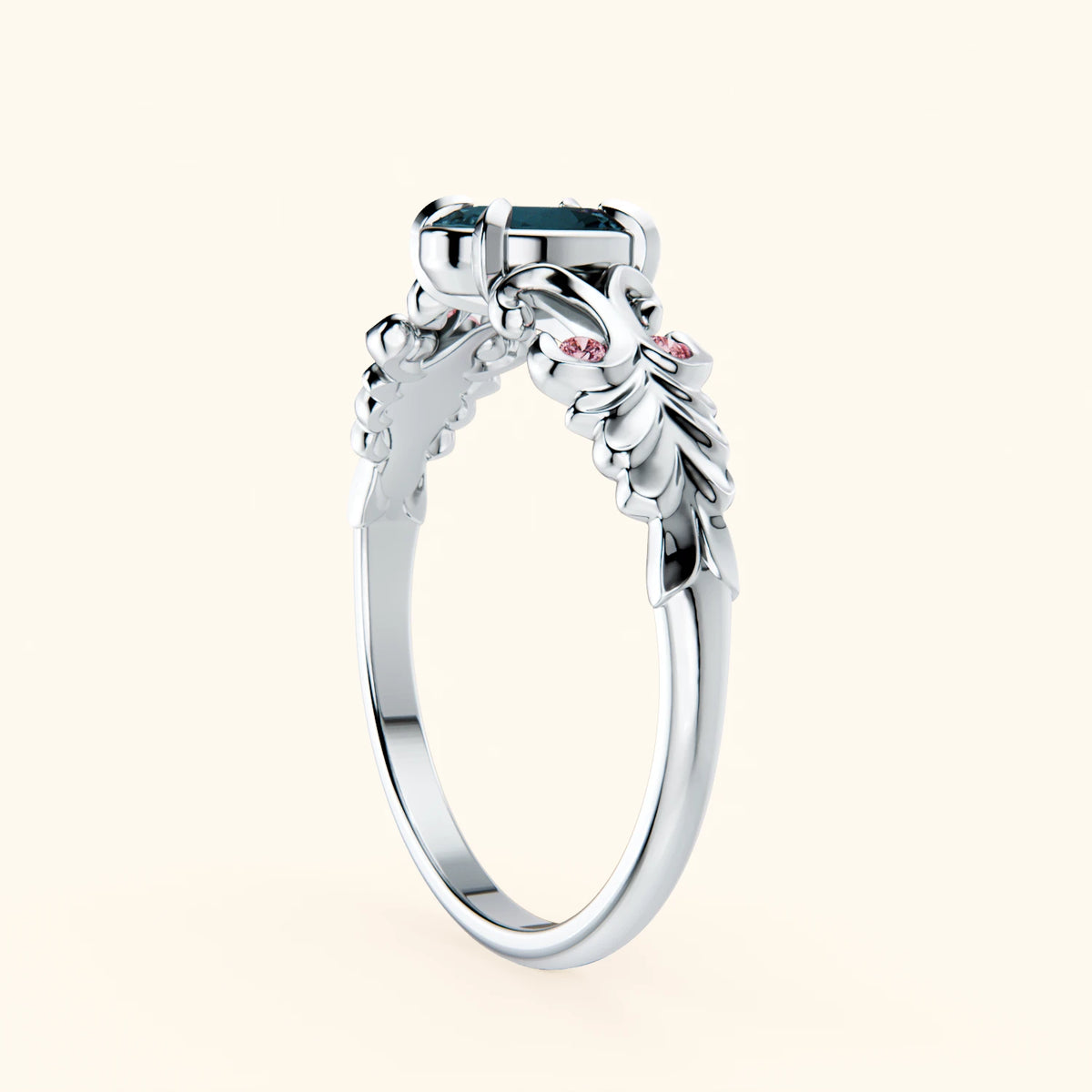 Engagement Ring Menuet - 0.50ct London Blue Topaz with Lab Pink Diamond Side Stones