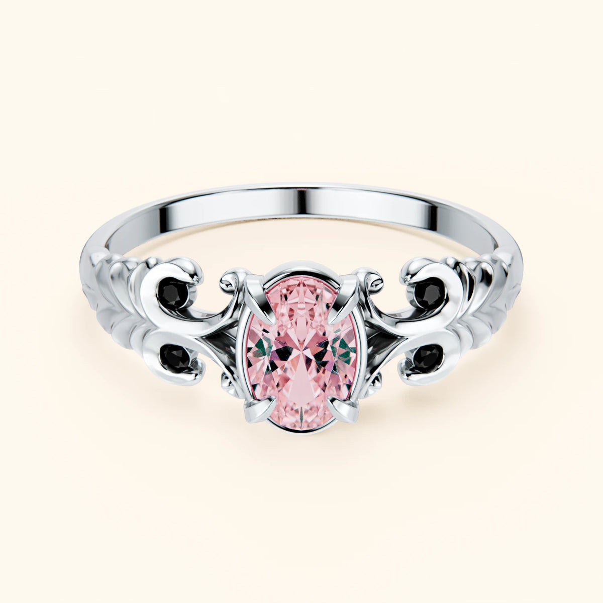 Engagement Ring Menuet - 0.4ct Lab Pink Diamond with Black Diamond Side Stones
