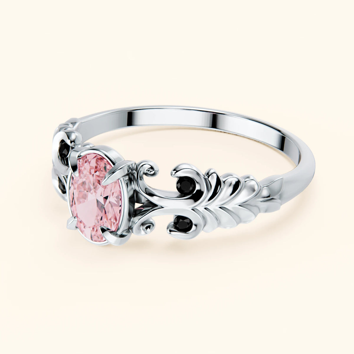 Engagement Ring Menuet - 0.4ct Lab Pink Diamond with Black Diamond Side Stones