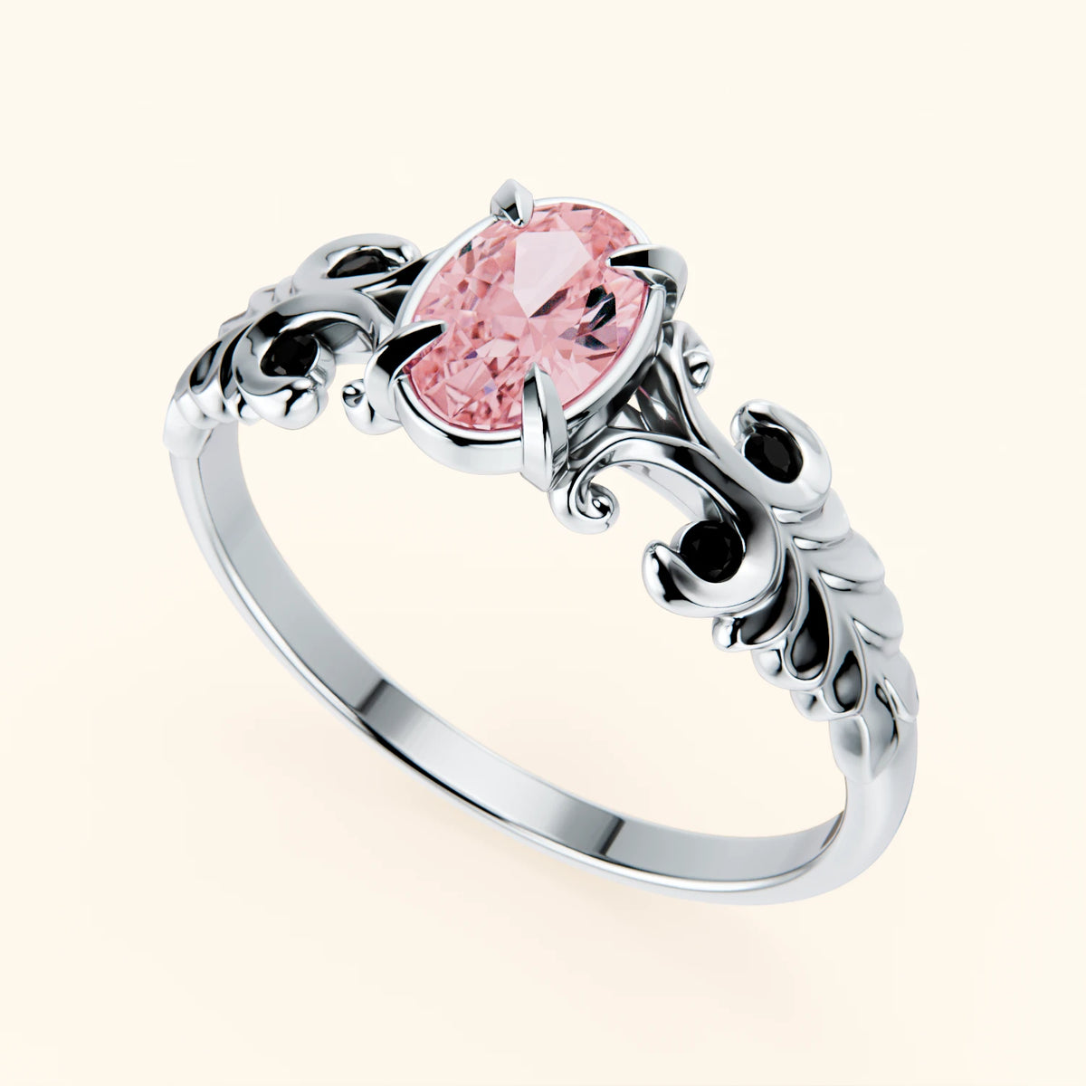 Engagement Ring Menuet - 0.4ct Lab Pink Diamond with Black Diamond Side Stones