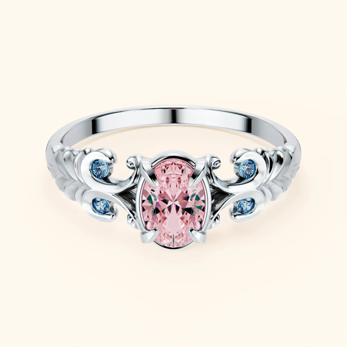 Engagement Ring Menuet - 0.4ct Lab Pink Diamond with Lab Blue Diamond Side Stones