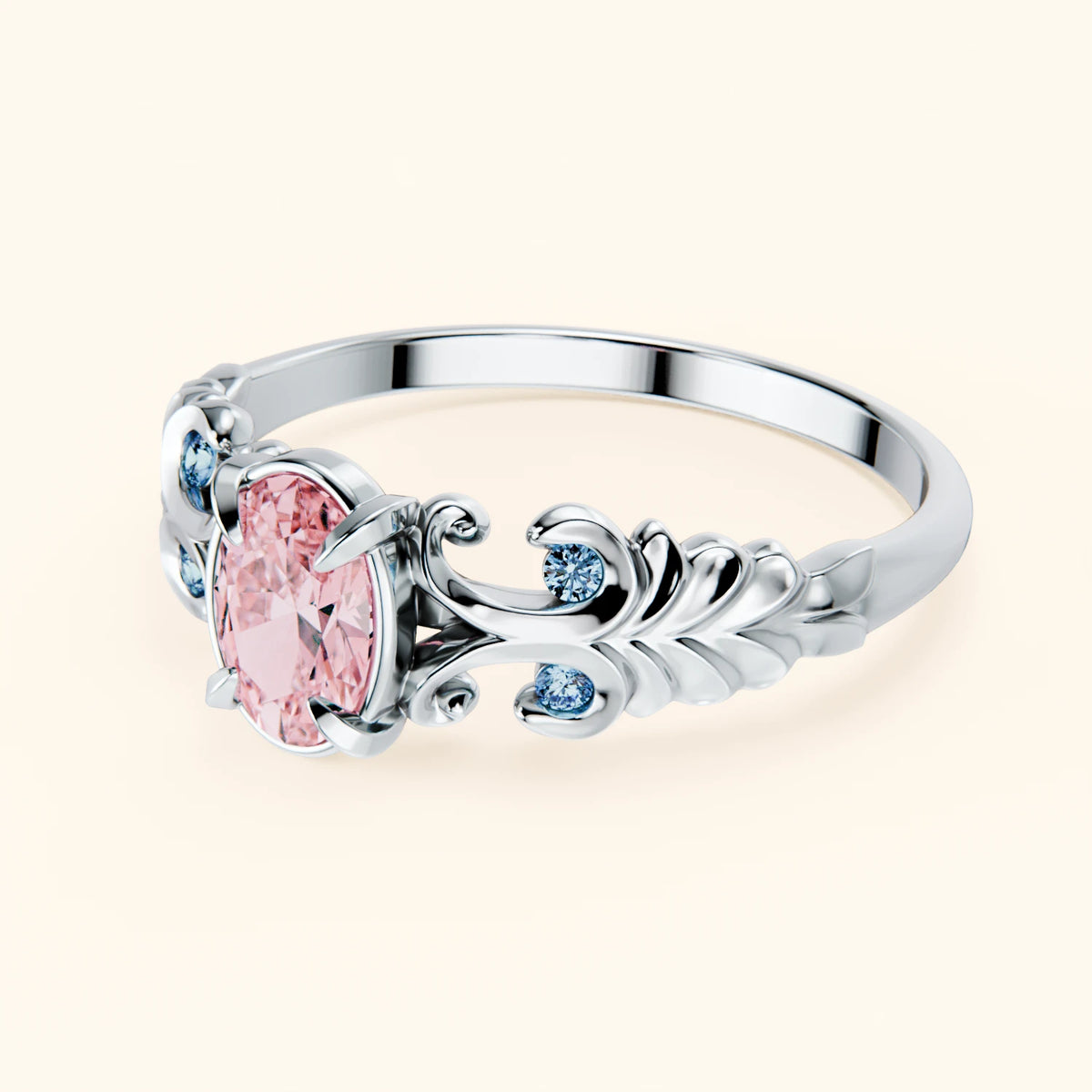 Engagement Ring Menuet - 0.4ct Lab Pink Diamond with Lab Blue Diamond Side Stones