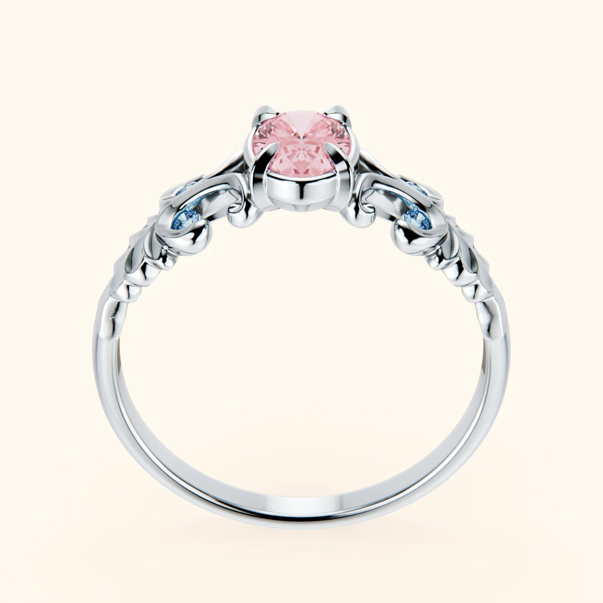 Engagement Ring Menuet - 0.4ct Lab Pink Diamond with Lab Blue Diamond Side Stones