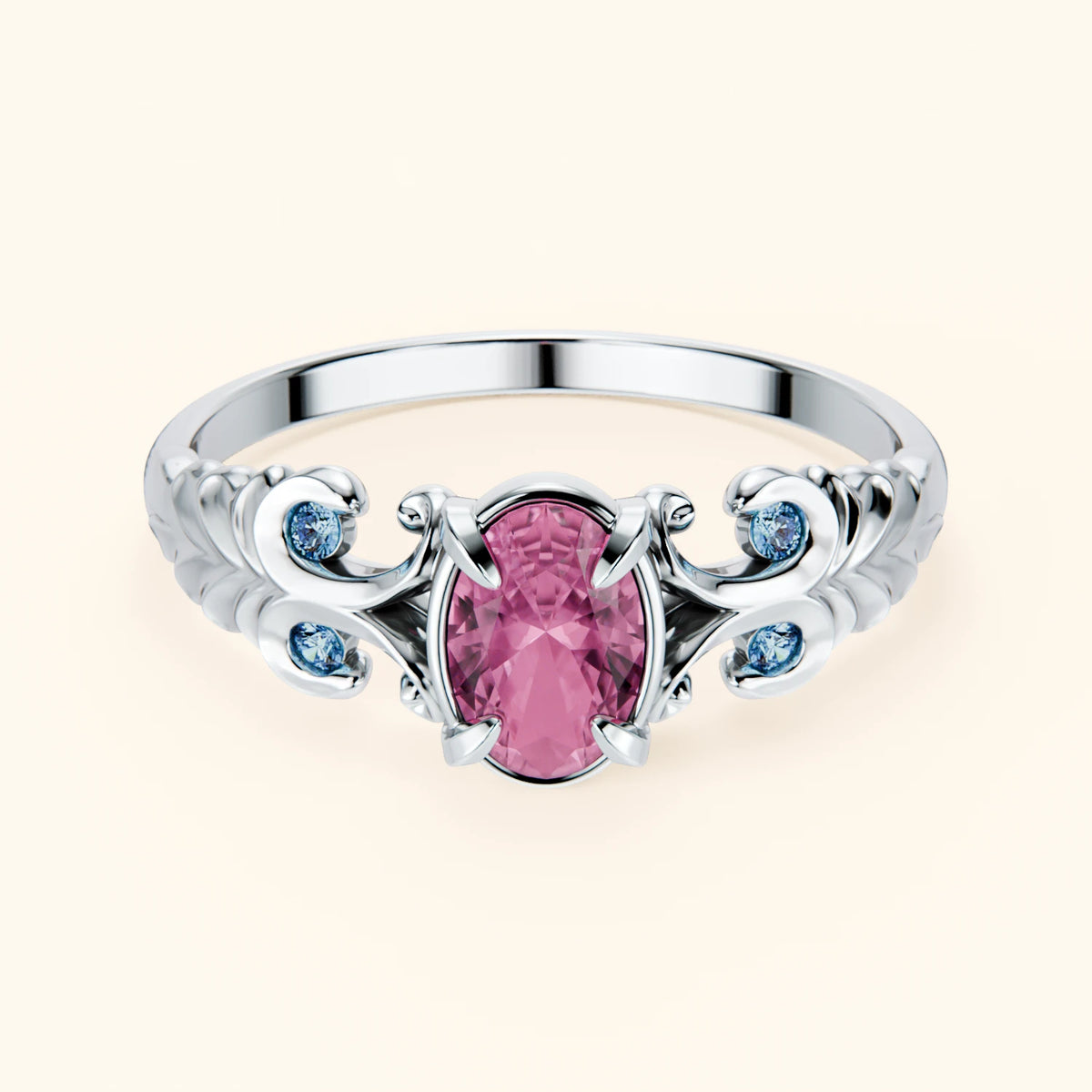 Engagement Ring Menuet - 0.60ct Lab Pink Sapphire with Lab Blue Diamond Side Stones