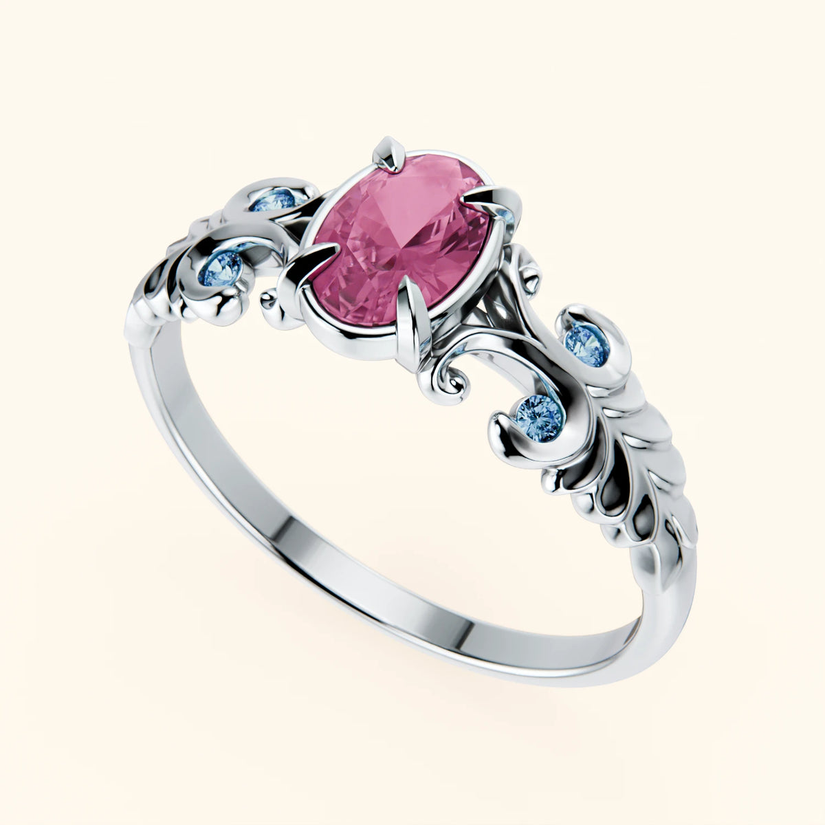 Engagement Ring Menuet - 0.60ct Lab Pink Sapphire with Lab Blue Diamond Side Stones